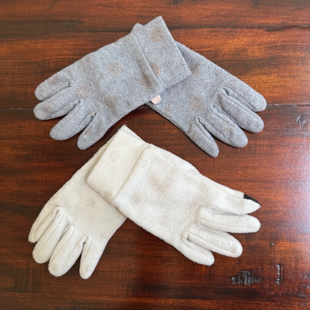 Gap Girls Fleece Smartphone Winter Gloves Cream/Gray Size Small Bundle
